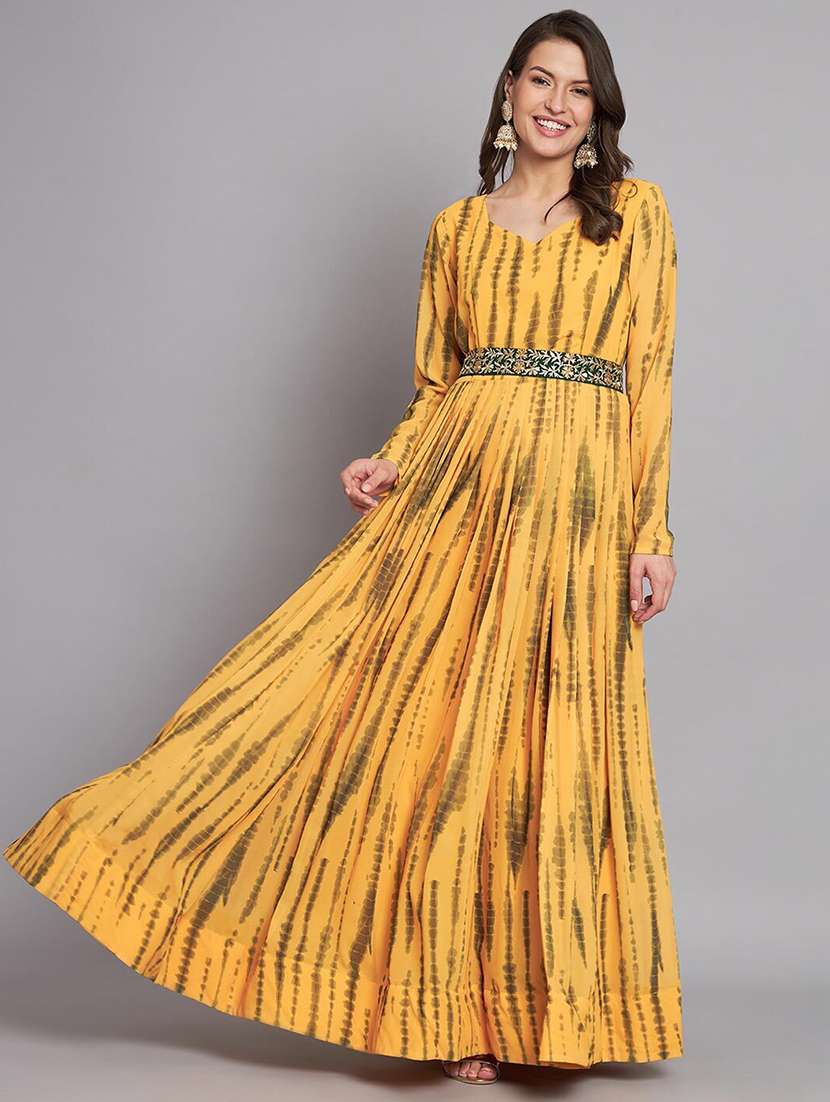 women tie & dye long sleeve anarkali ethnic dress