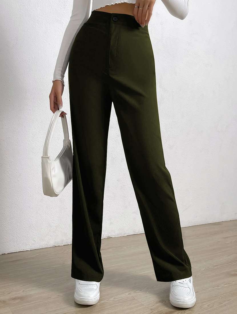 women solid high rise straight trouser - 21993084 - Zoom Image - 0