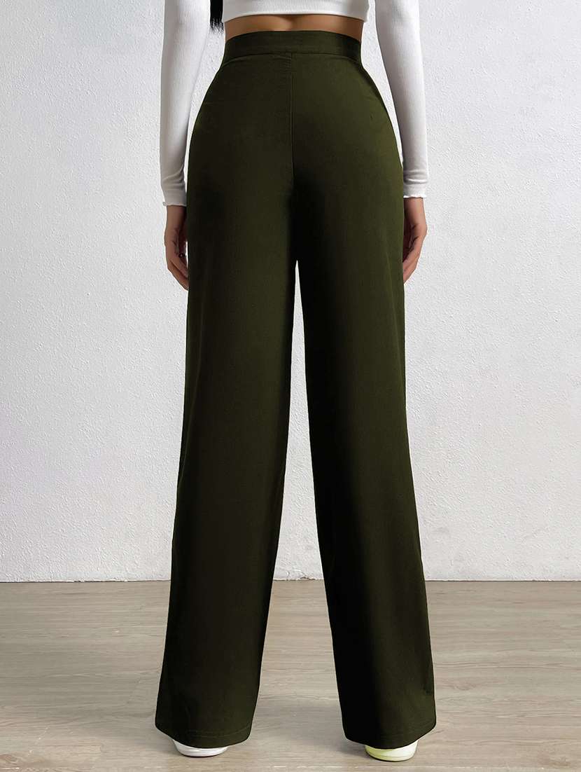women solid high rise straight trouser - 21993084 - Standard Image - 3