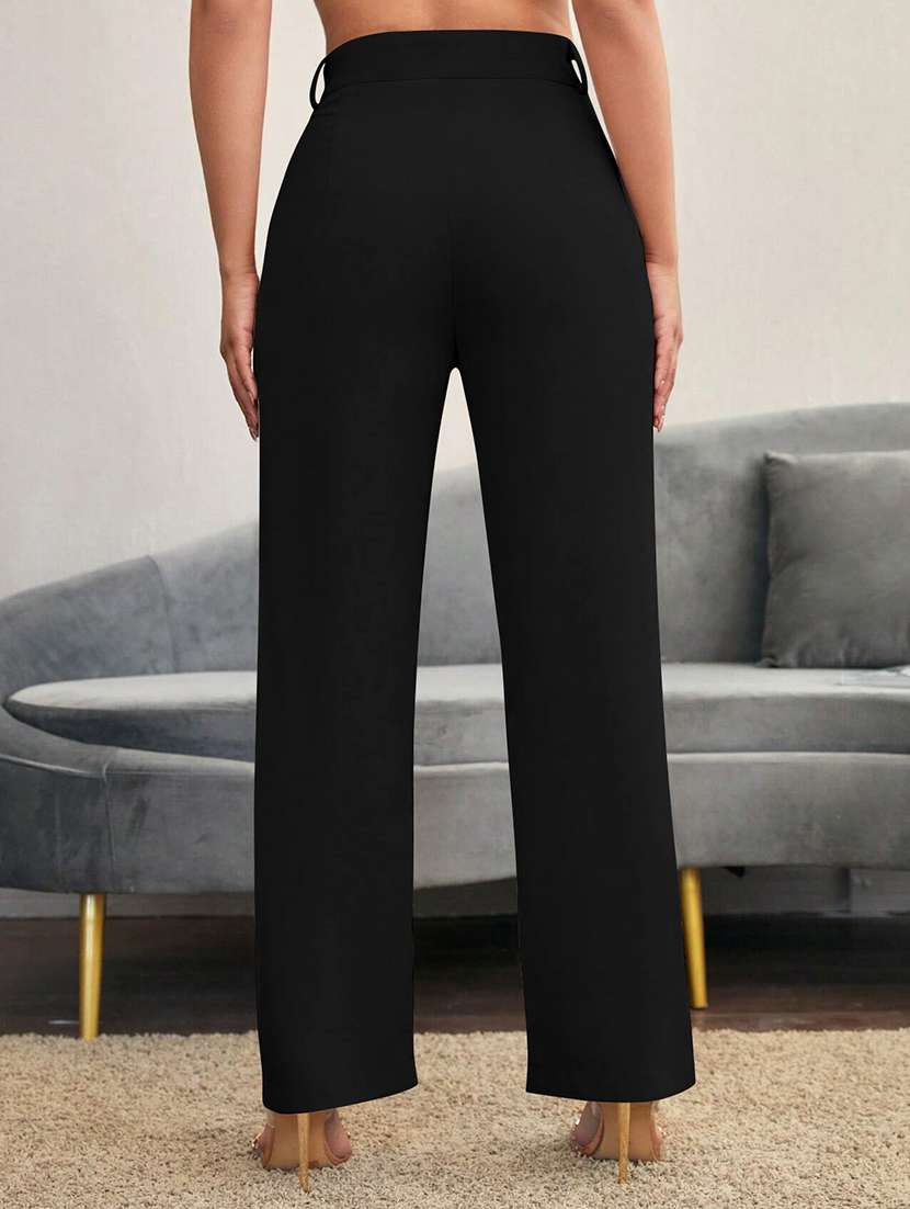 women solid high rise straight trouser - 21993085 -  Standard Image - 3