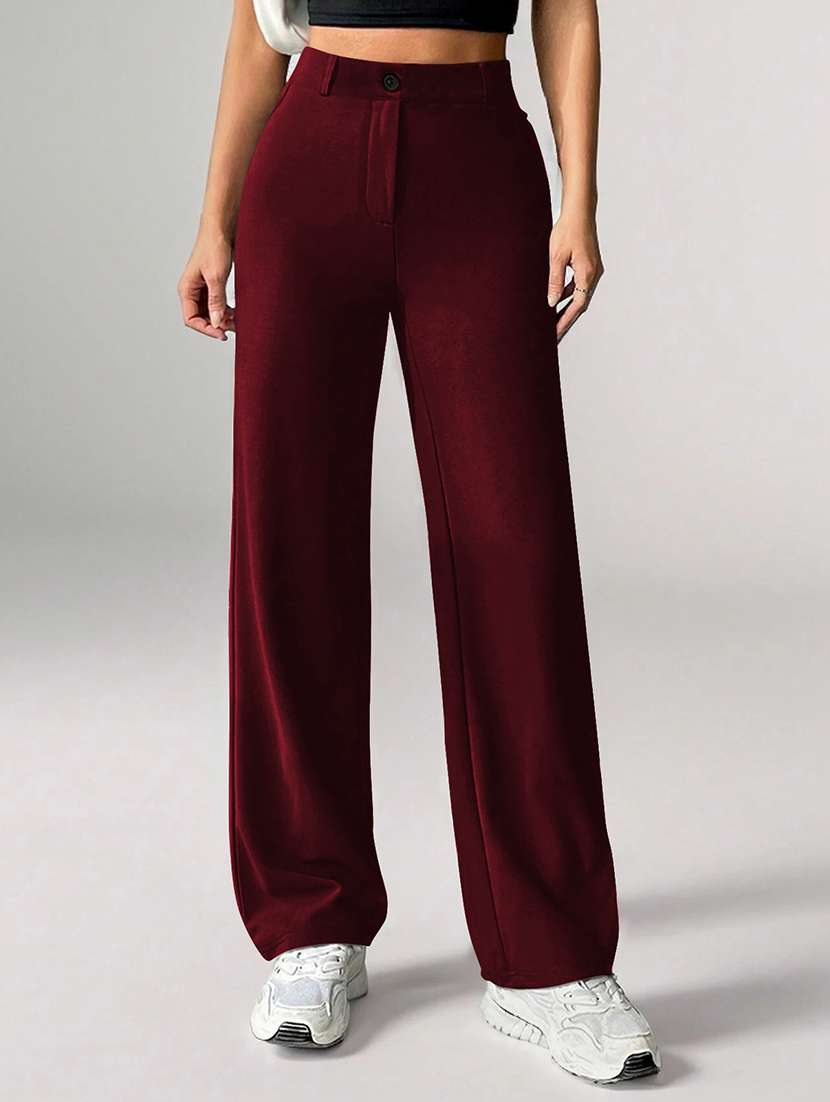 women solid high rise straight trouser - 21993100 - Zoom Image - 0