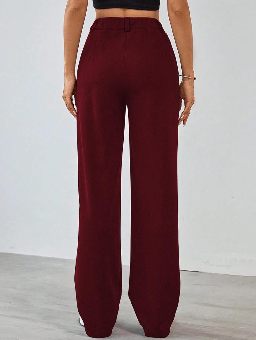 women solid high rise straight trouser - 21993100 - Standard Image - 3