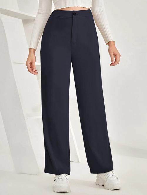 women solid high rise straight trouser - 21993112 - Standard Image - 0