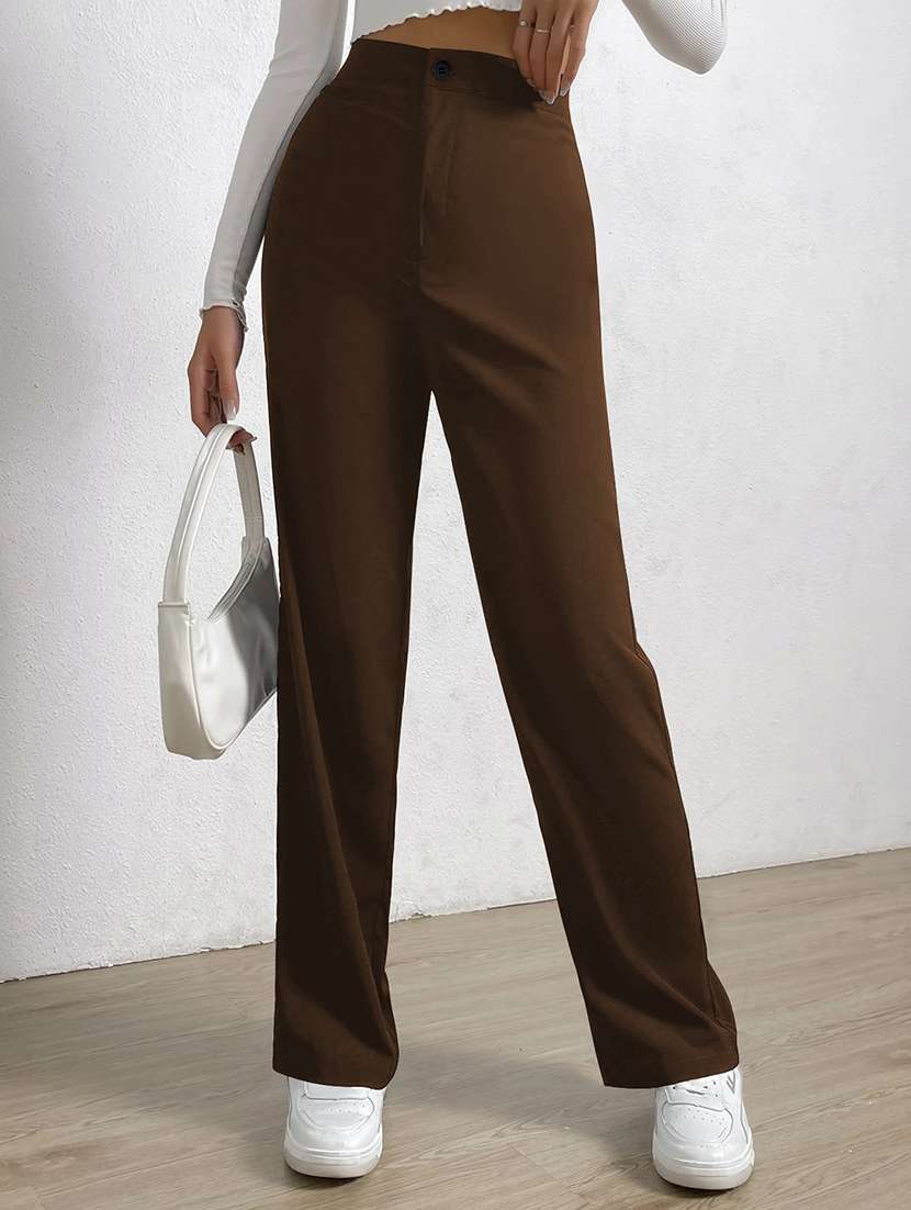 women solid high rise straight trouser - 21993145 - Zoom Image - 0