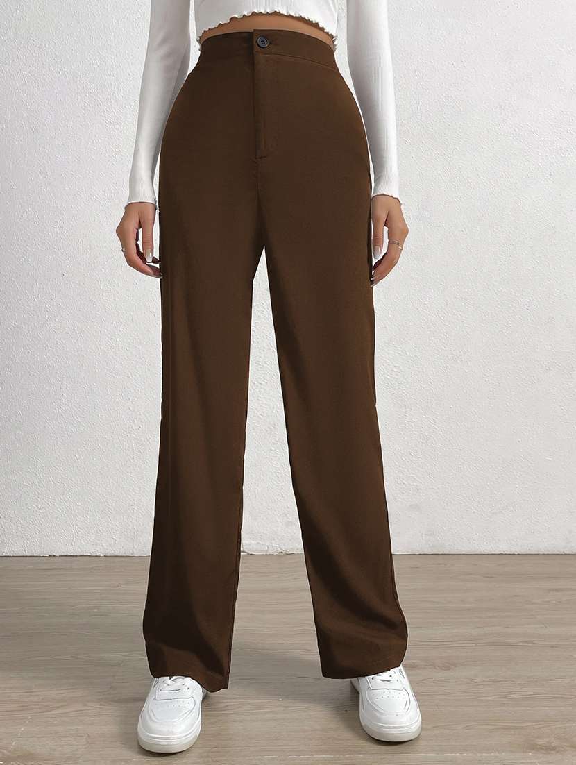 women solid high rise straight trouser - 21993145 - Standard Image - 3