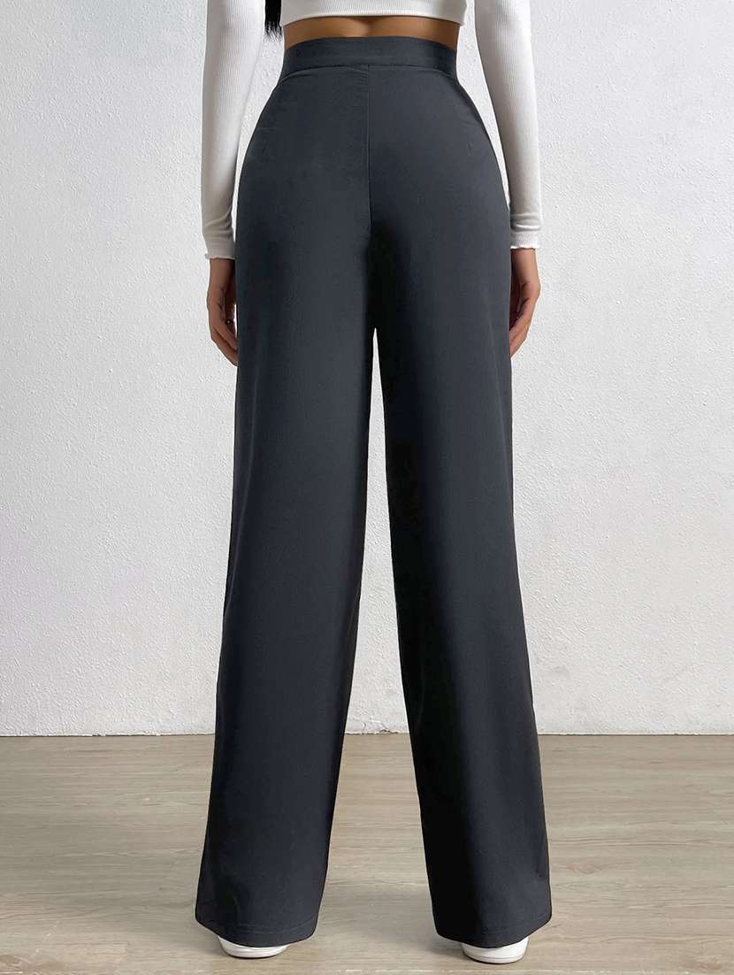 women solid high rise straight trouser - 21993147 -  Standard Image - 3