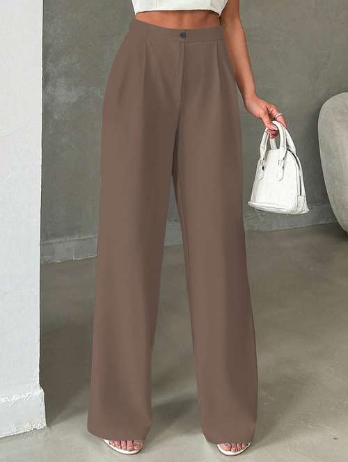 women solid high rise straight trouser - 21993153 - Standard Image - 0