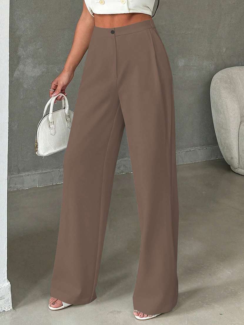 women solid high rise straight trouser - 21993153 - Standard Image - 3