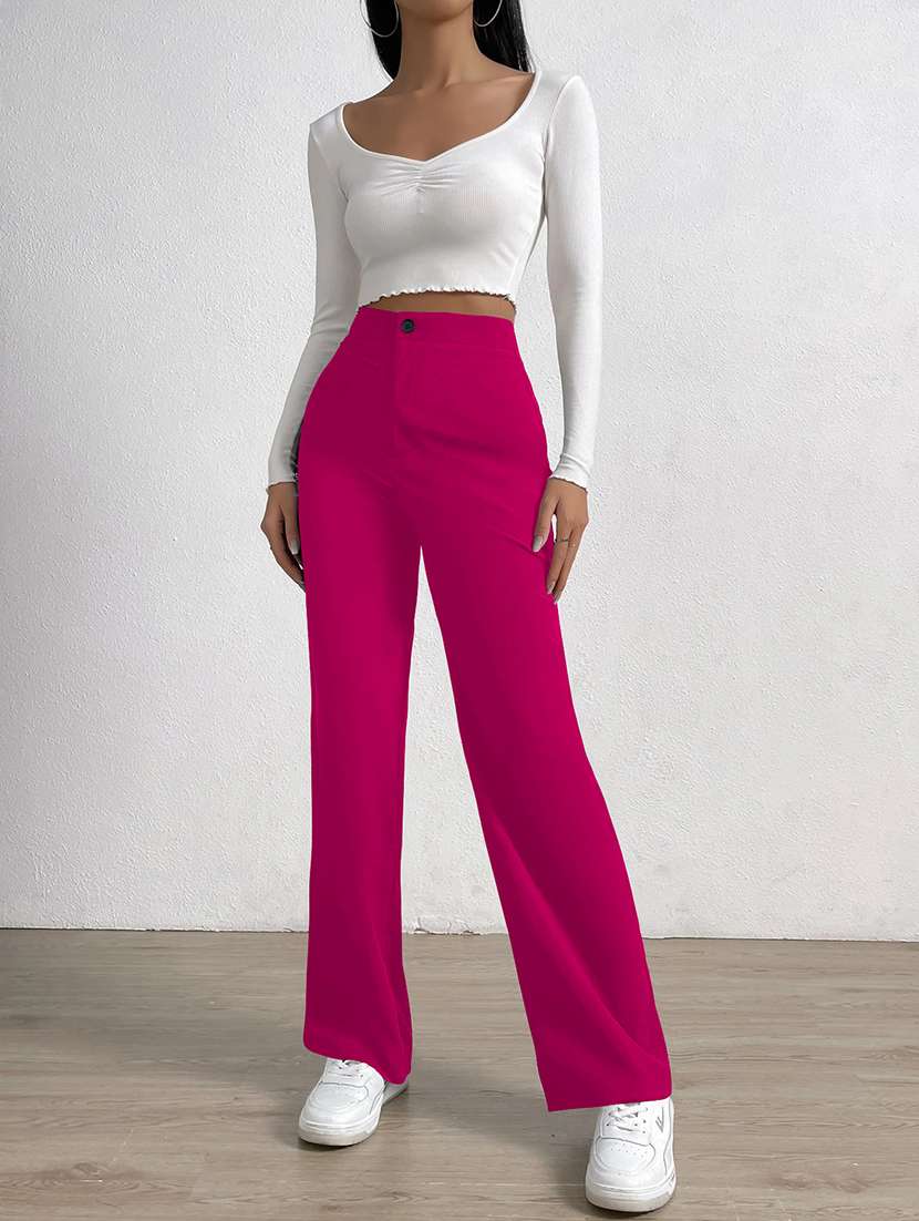 women solid high rise straight trouser - 21993177 -  Standard Image - 3