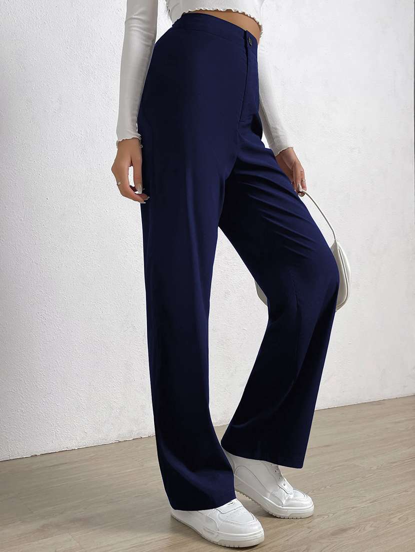 women solid high rise straight trouser - 21993181 -  Standard Image - 3
