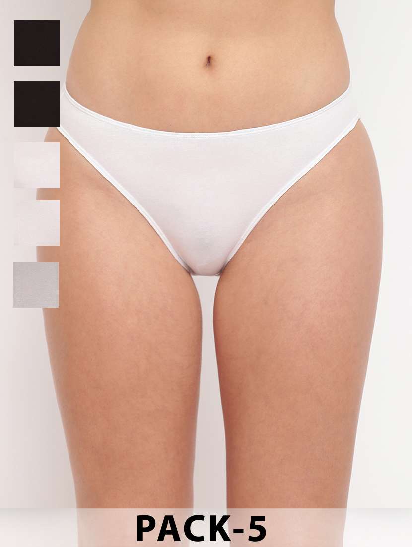 women pack of 5 solid mid rise bikini panty