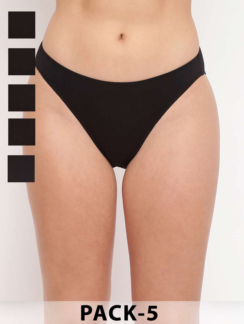 women pack of 5 solid mid rise bikini panty