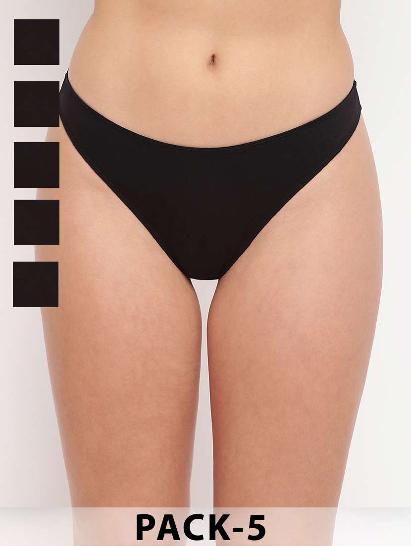 women pack of 5 black solid bikni panty