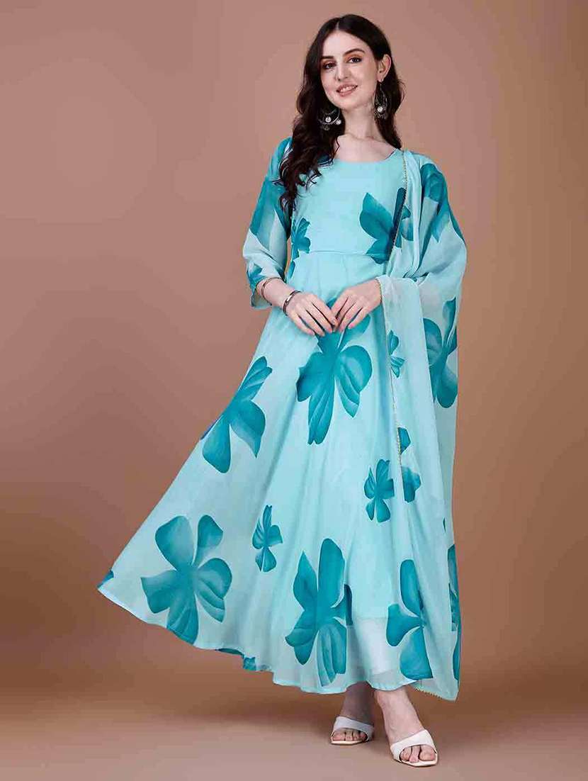 women floral print anarkali kurta and dupatta set