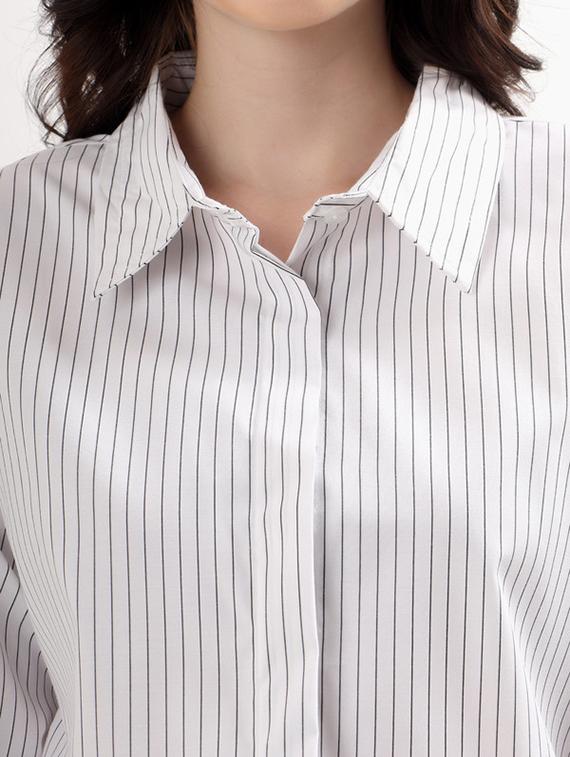 women striped collared long sleeve shirt - 21993336 - Standard Image - 3
