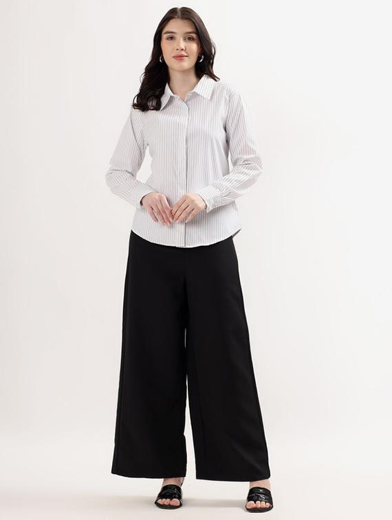 women striped collared long sleeve shirt - 21993336 - Standard Image - 5