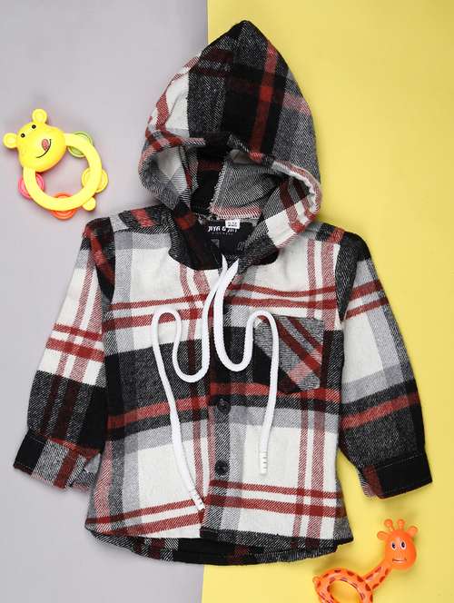boys checkered long sleeve hooded shirt - 21993380 -  Standard Image - 0