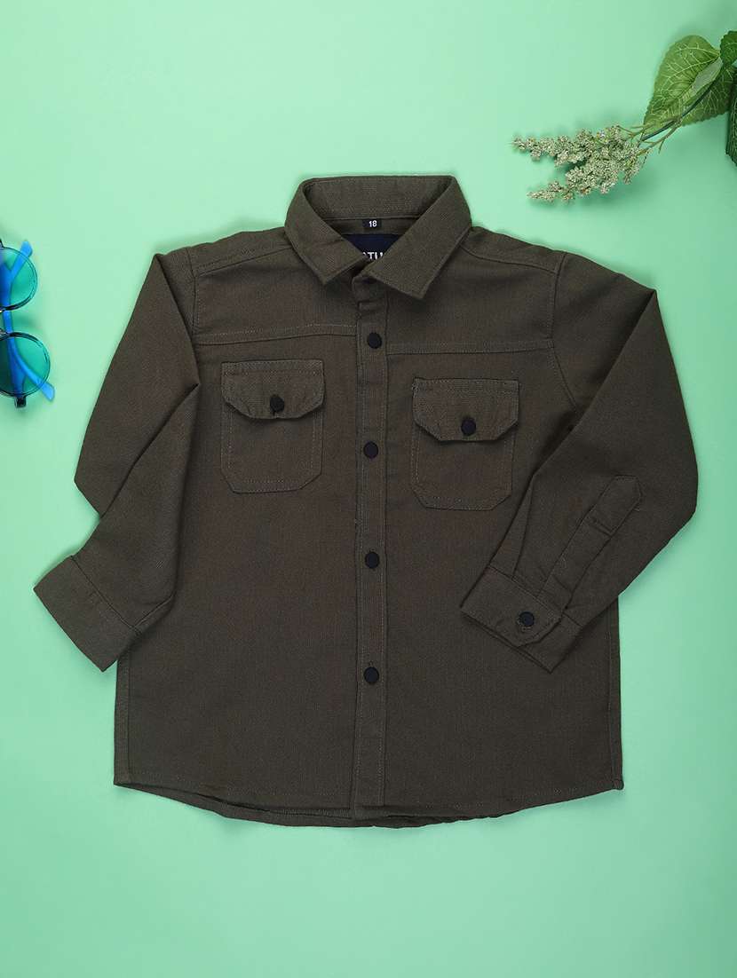 boys solid long sleeve casual shirt