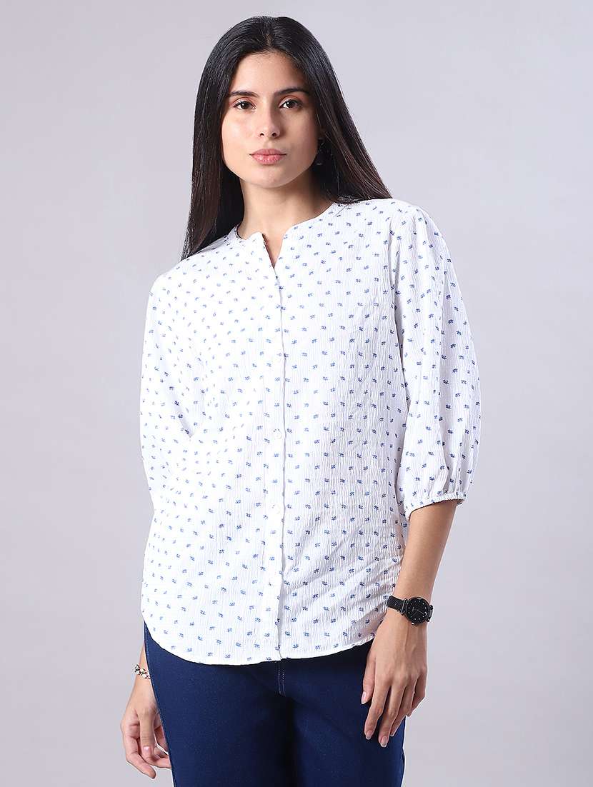 women printed puff sleeve regular top