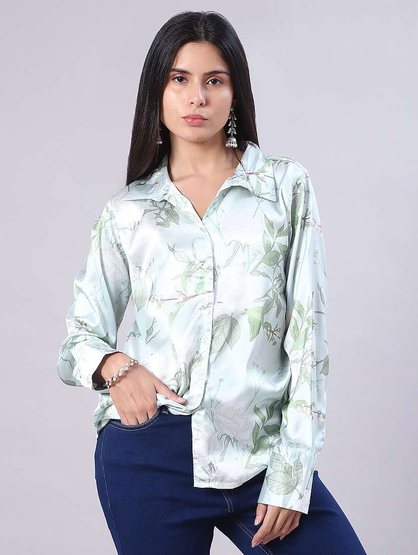 women printed collared long sleeve shirt