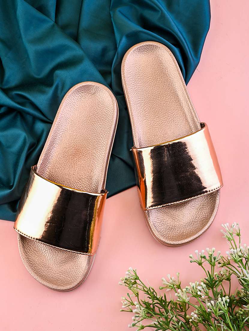 women golden slip on slides  - 21993473 -  Zoom Image - 0