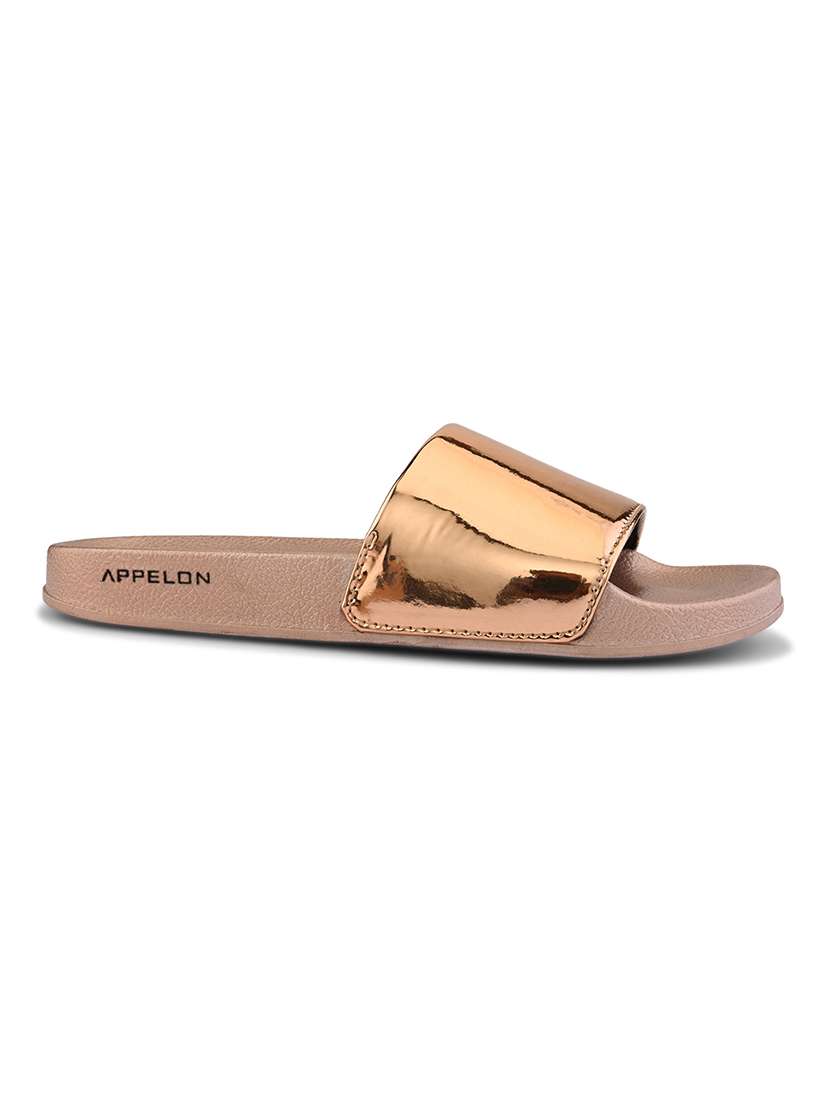 women golden slip on slides - 21993473 - Standard Image - 3