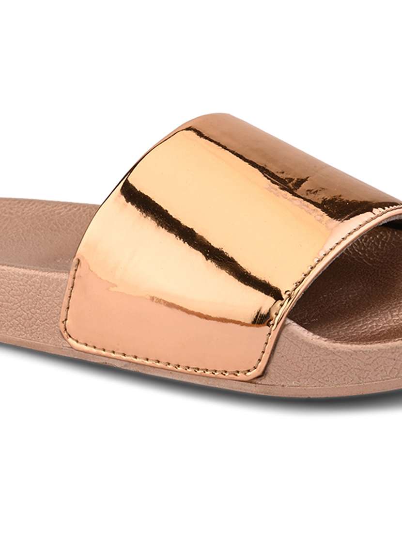 women golden slip on slides - 21993473 - Standard Image - 5