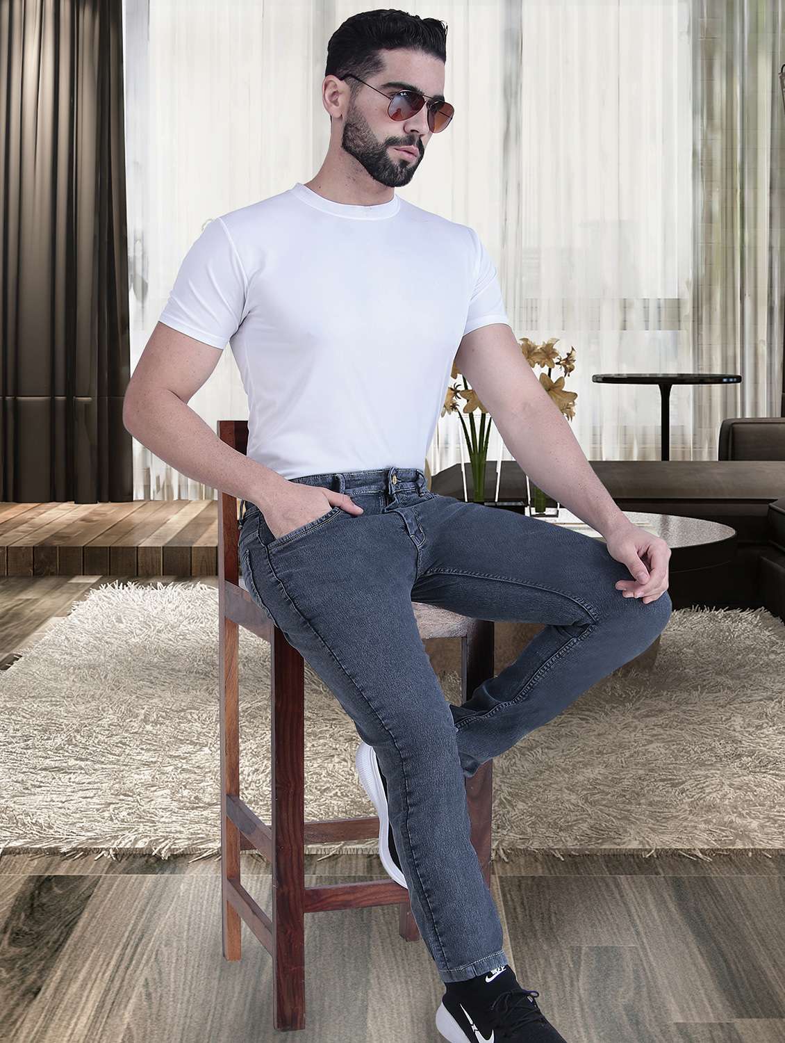 men grey mid rise full length slim fit jeans - 21993485 -  Standard Image - 3