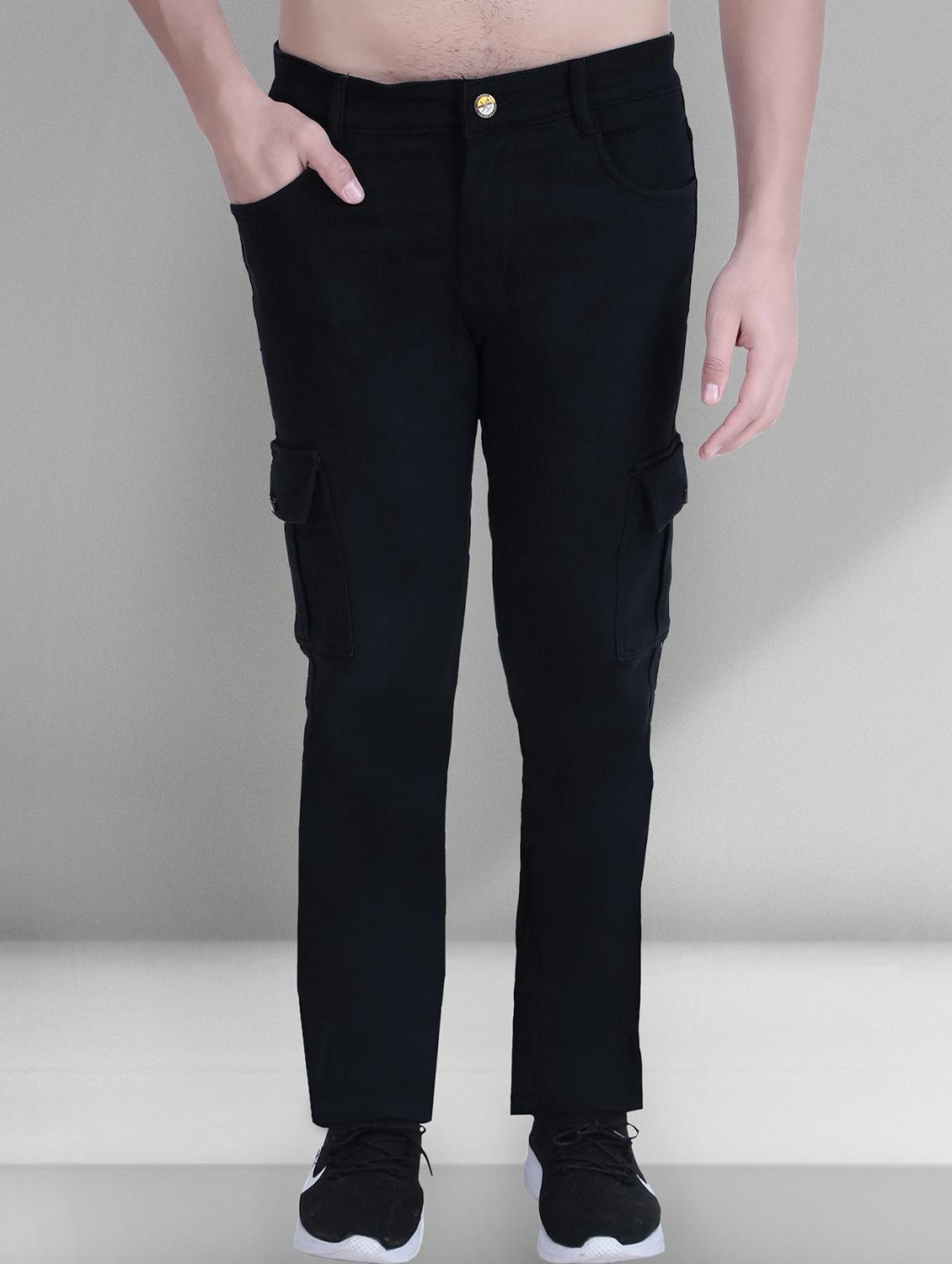 men black solid mid rise regular fit cargo