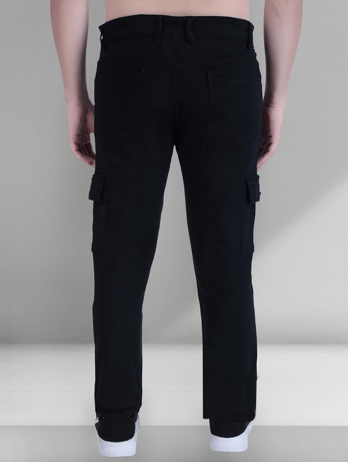 men black solid mid rise regular fit cargo - 21993486 - Standard Image - 3