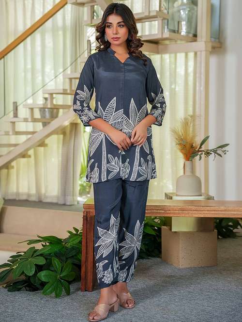 women grey printed ethnic co-ord set - 21993530 -  Standard Image - 0