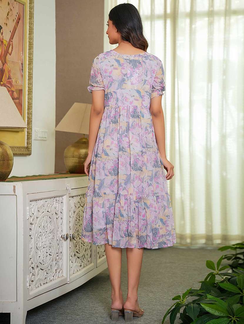 women lavender printed tiered dress - 21993569 -  Standard Image - 3