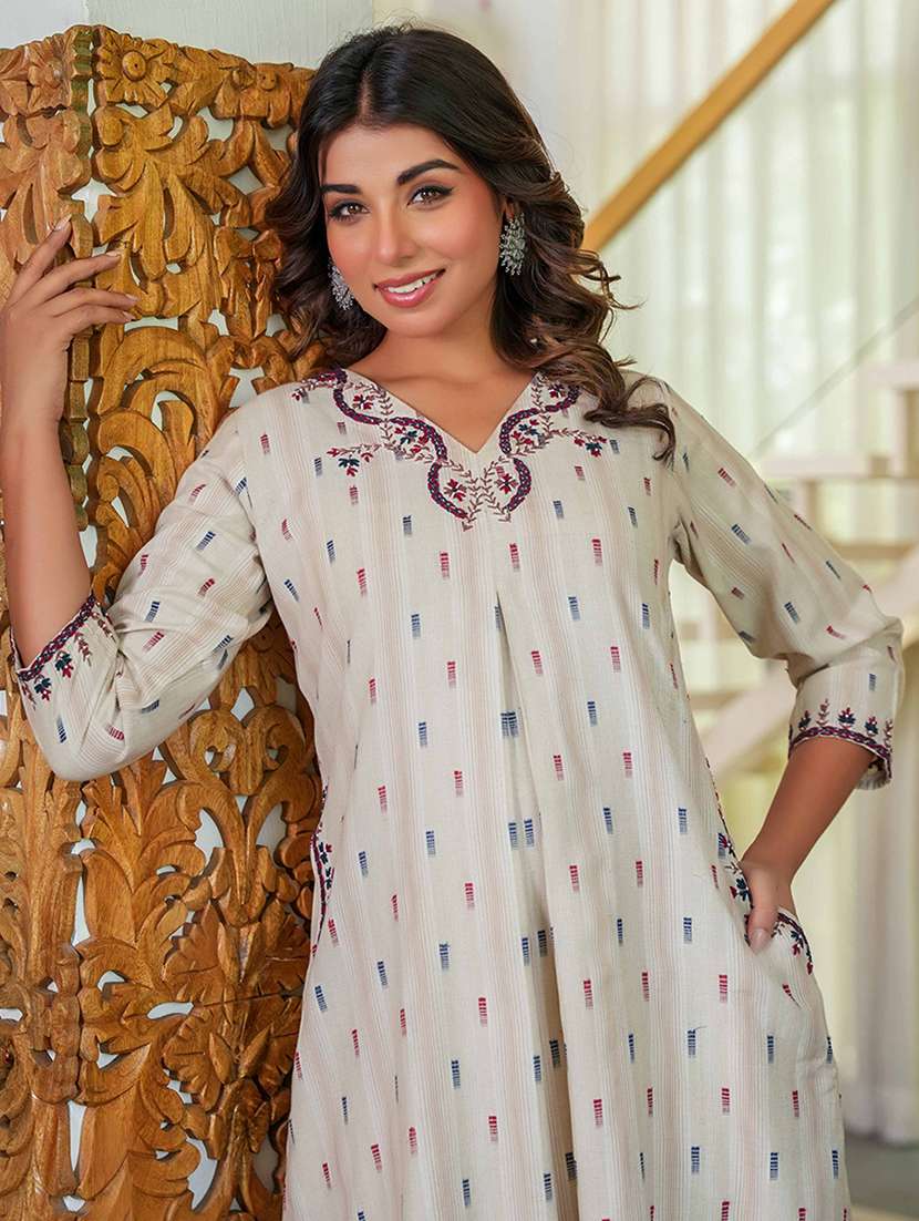 women self designed three quarter sleeve a-line kurta - 21993572 -  Standard Image - 3