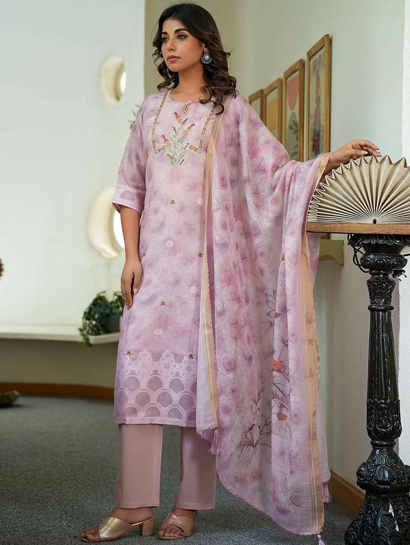 women printed kurta and pant with dupatta set