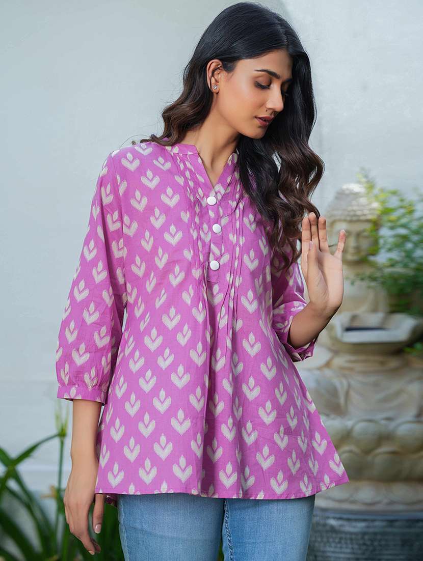 women printed puff sleeve a-line kurti - 21993612 -  Zoom Image - 0