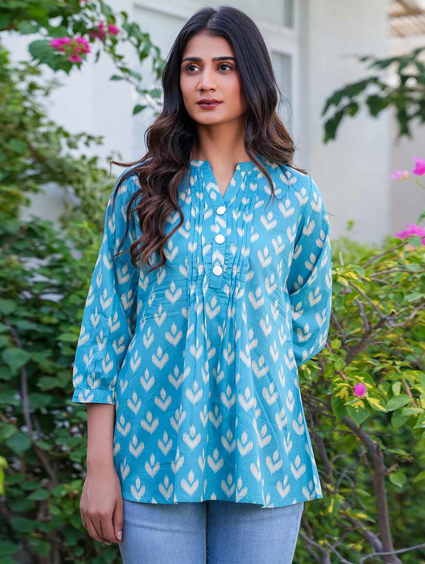 women printed puff sleeve a-line kurti - 21993613 -  Zoom Image - 0