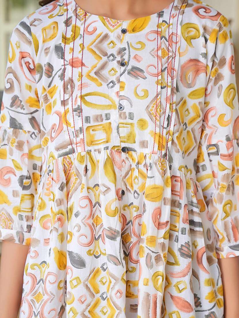 women printed puff sleeve flared kurti - 21993615 -  Standard Image - 5