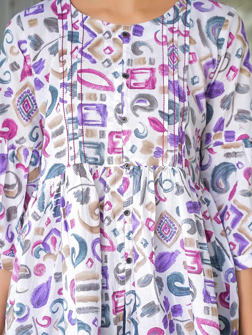 women printed puff sleeve flared kurti - 21993616 -  Standard Image - 3