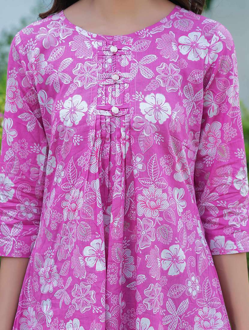 women floral print three quarter sleeve a-line kurti - 21993619 -  Standard Image - 5