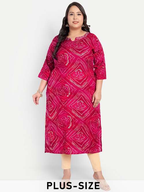 women plus size bandhani print straight kurta - 21993621 -  Standard Image - 0