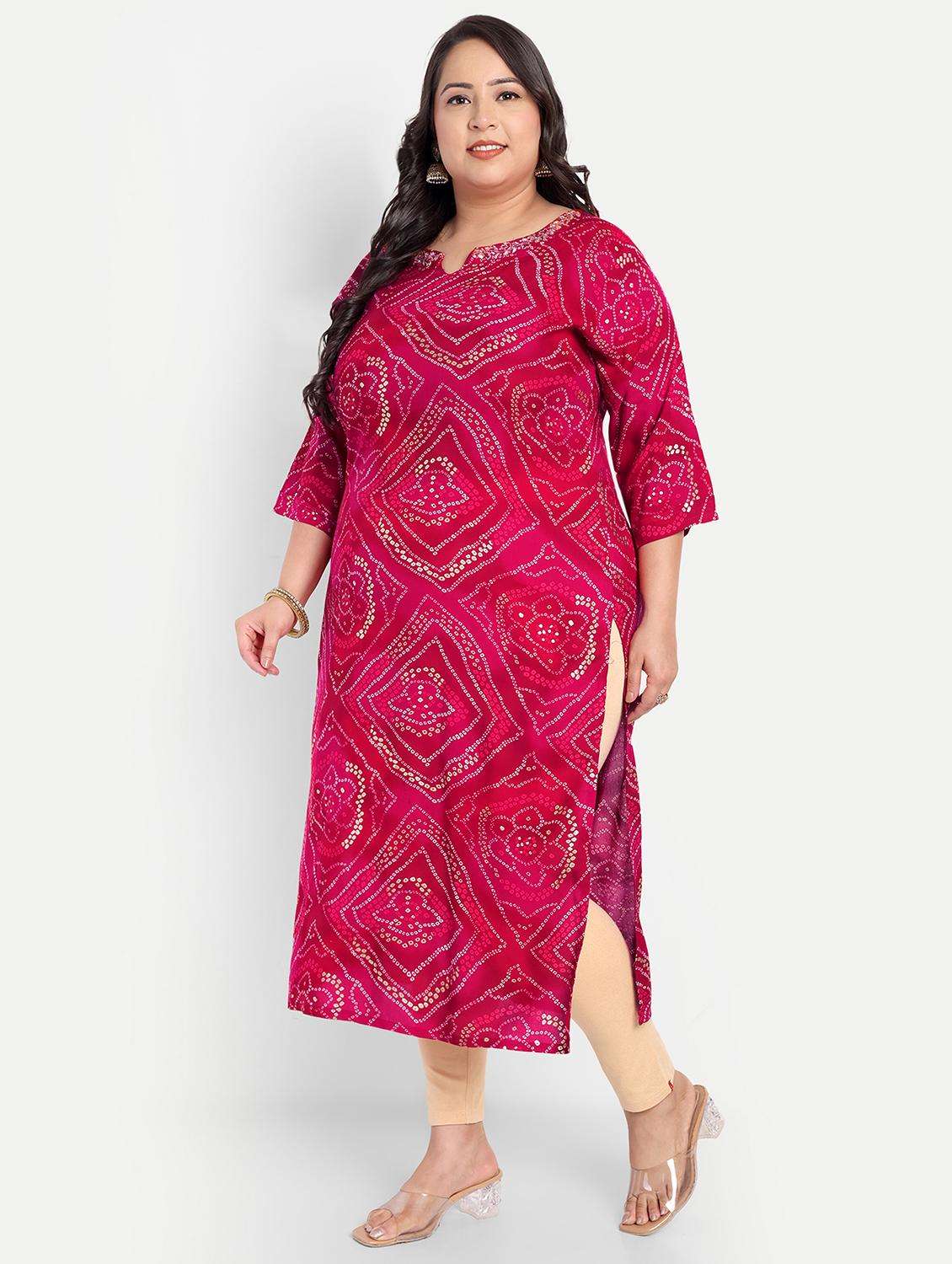 women plus size bandhani print straight kurta - 21993621 -  Standard Image - 3