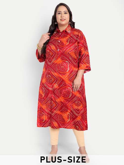 women plus size printed collared straight kurta - 21993622 - Standard Image - 0