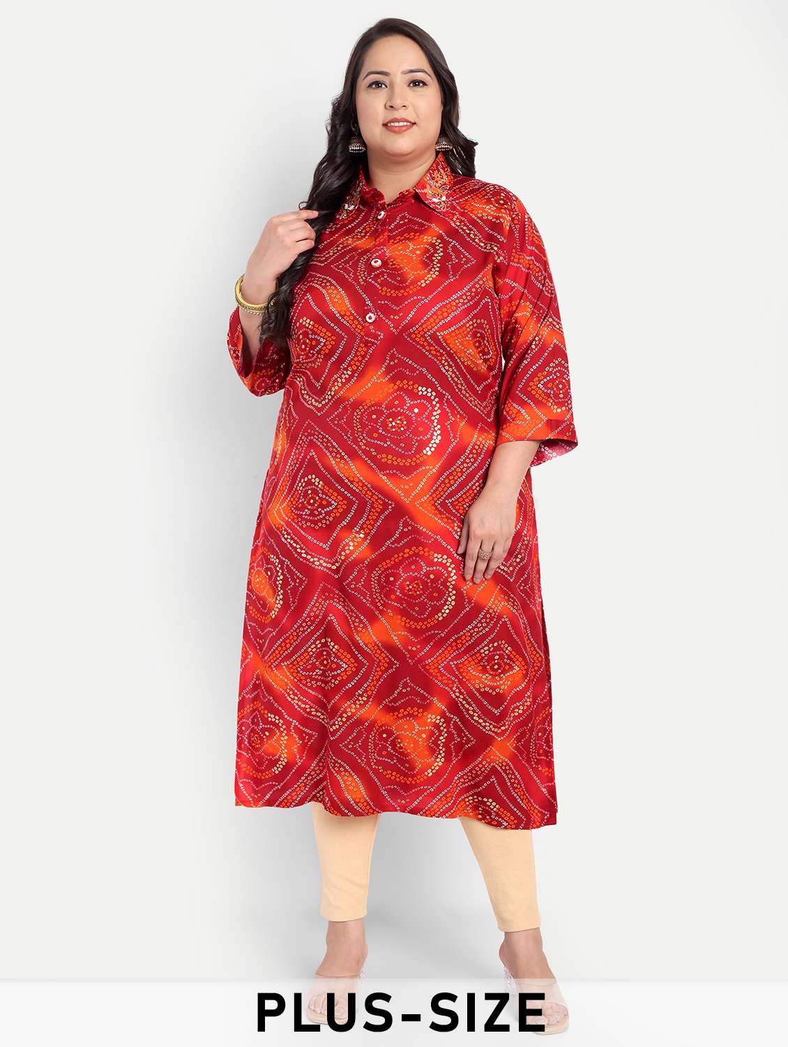women plus size printed collared straight kurta - 21993622 - Zoom Image - 0