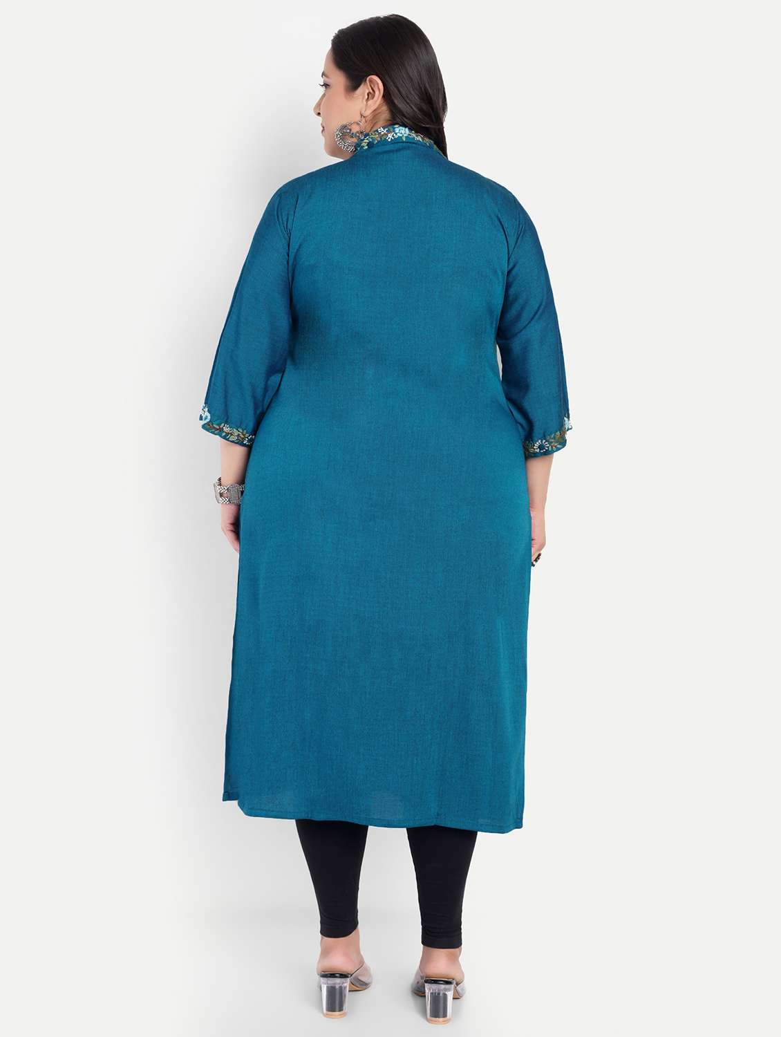 women plus size embroidered collared straight kurta - 21993623 -  Standard Image - 3