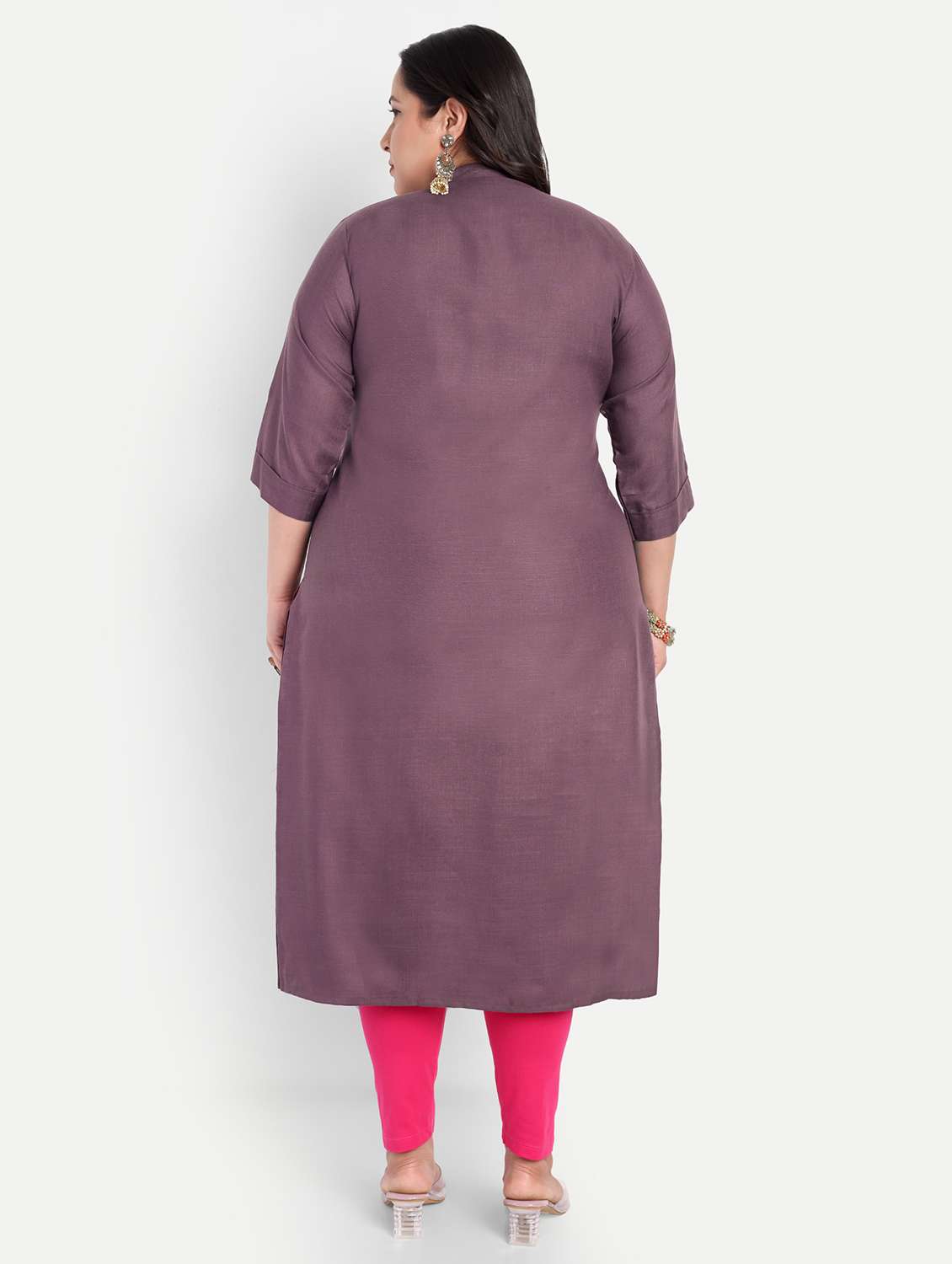 women plus size embroidered mandarin collar straight kurta - 21993625 -  Standard Image - 3