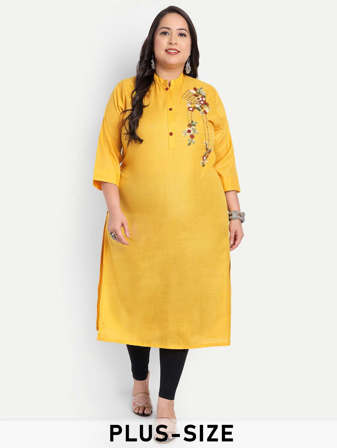women plus size embroidered straight kurta