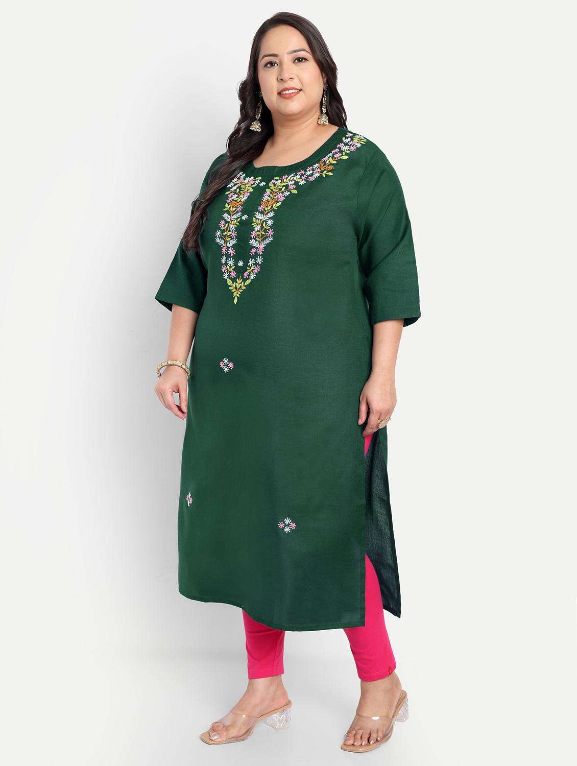women plus size embroidered straight kurta - 21993632 -  Standard Image - 3