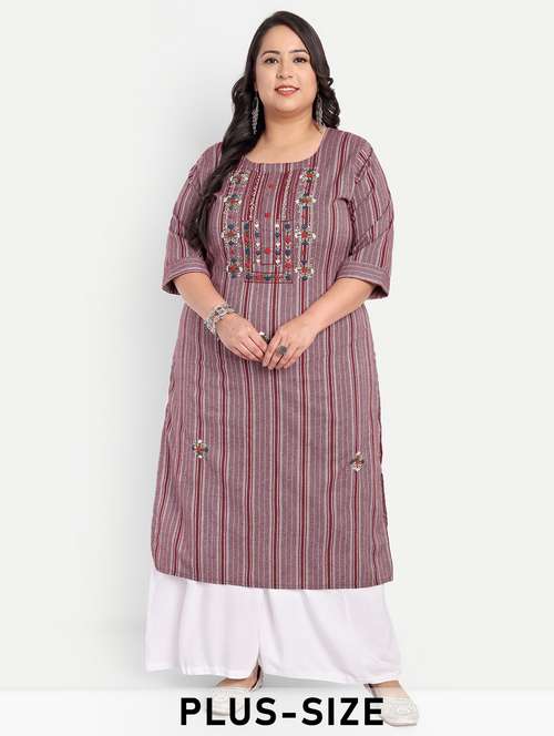 women plus size striped straight kurta - 21993633 -  Standard Image - 0