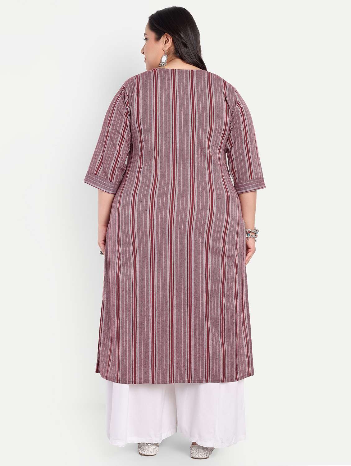 women plus size striped straight kurta - 21993633 -  Standard Image - 3