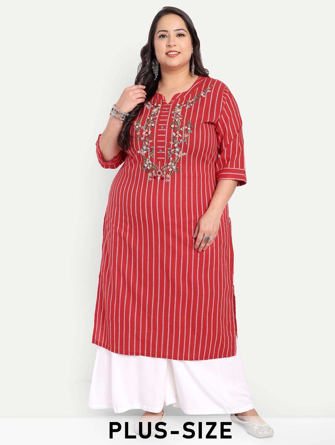 women plus size striped straight kurta